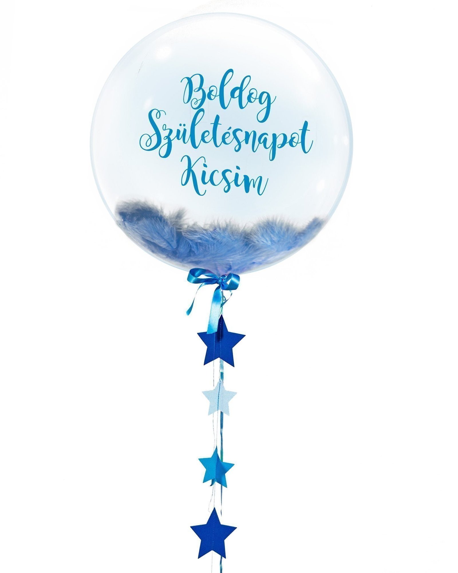 blue feather and stars birthday balloon