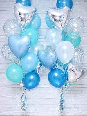 Sada stříbrné-modrých balónků se srdíčky