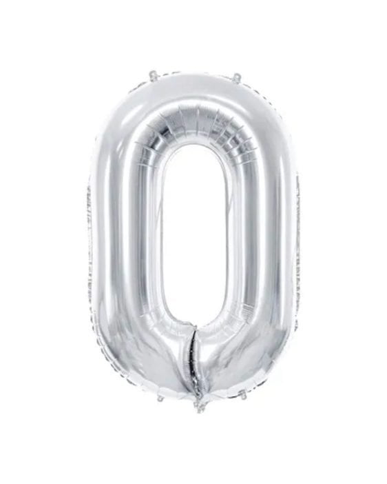 foliovy Balónek Číslo 0, Stříbrný, 86 cm