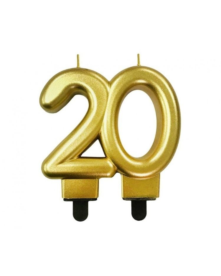 Narozeninová Svíčka Číslice "20", Zlatá, 8 cm