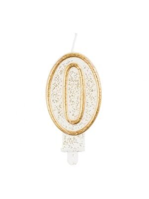 Číslicová Svíčka "0", Třpytivé Zlato, 7,5 cm