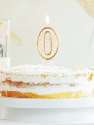 Číslicová Svíčka na dort "0", Třpytivé Zlato, 7,5 cm