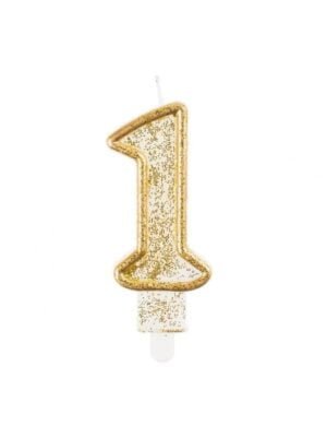 Číslicová Svíčka "1", Třpytivé Zlato, 7,5 cm