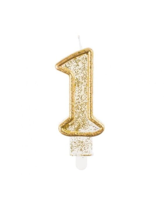 Číslicová Svíčka "1", Třpytivé Zlato, 7,5 cm