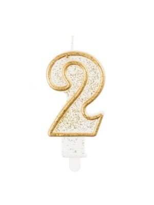 Číslicová Svíčka "2", Třpytivé Zlato, 7,5 cm