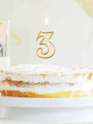 Číslicová Svíčka "3", Třpytivé Zlato, 7,5 cm