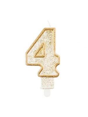 Číslicová Svíčka "4", Třpytivé Zlato, 7,5 cm