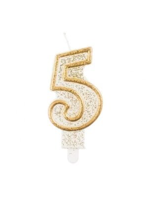 Číslicová Svíčka "5", Třpytivé Zlato, 7,5 cm