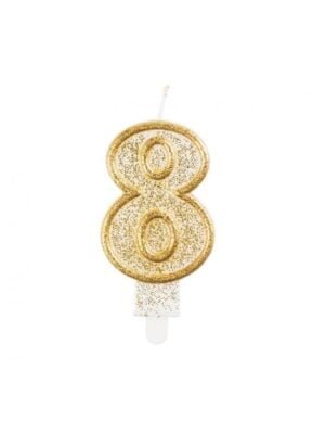 Číslicová Svíčka "8", Třpytivé Zlato, 7,5 cm