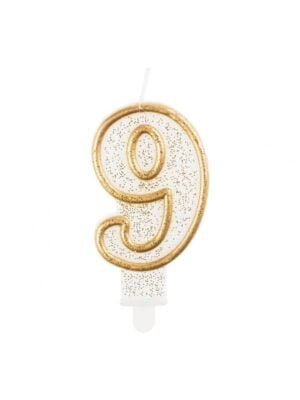 Číslicová Svíčka "9", Třpytivé Zlato, 7,5 cm