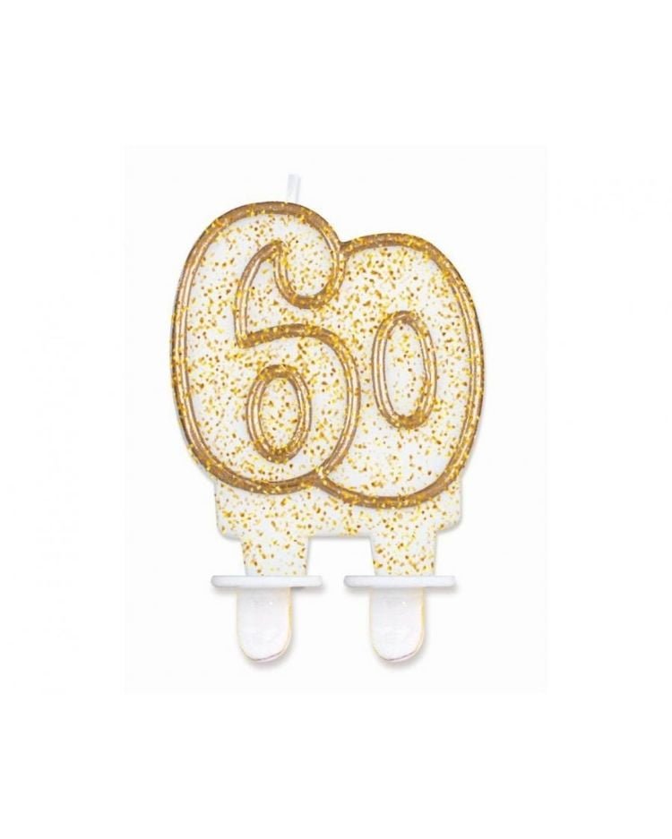 Číslicová Svíčka "60", Třpytivé Zlato, 7,5 cm