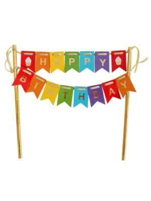 Dekorace na Dort "Happy Birthday" s Barevnými Vlajkami, 19,5 cm