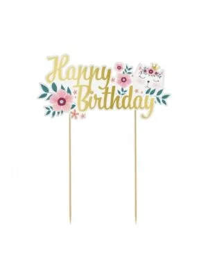 Dekorace na Dort Kočička - "Happy Birthday", 15x19 cm