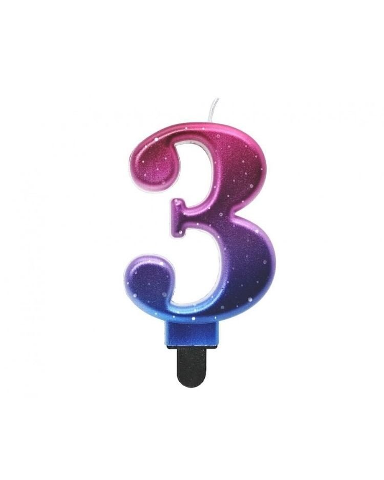Svíčka Číslice "3", Noční Obloha, Metalická, 8 cm