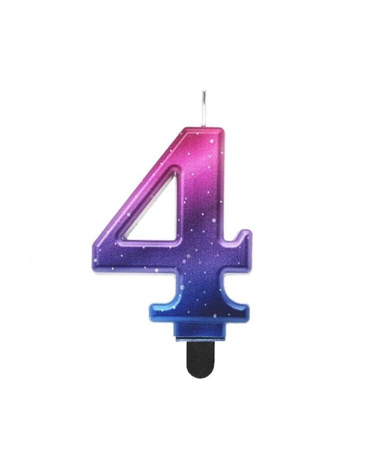 Svíčka Číslice "4", Noční Obloha, Metalická, 8 cm