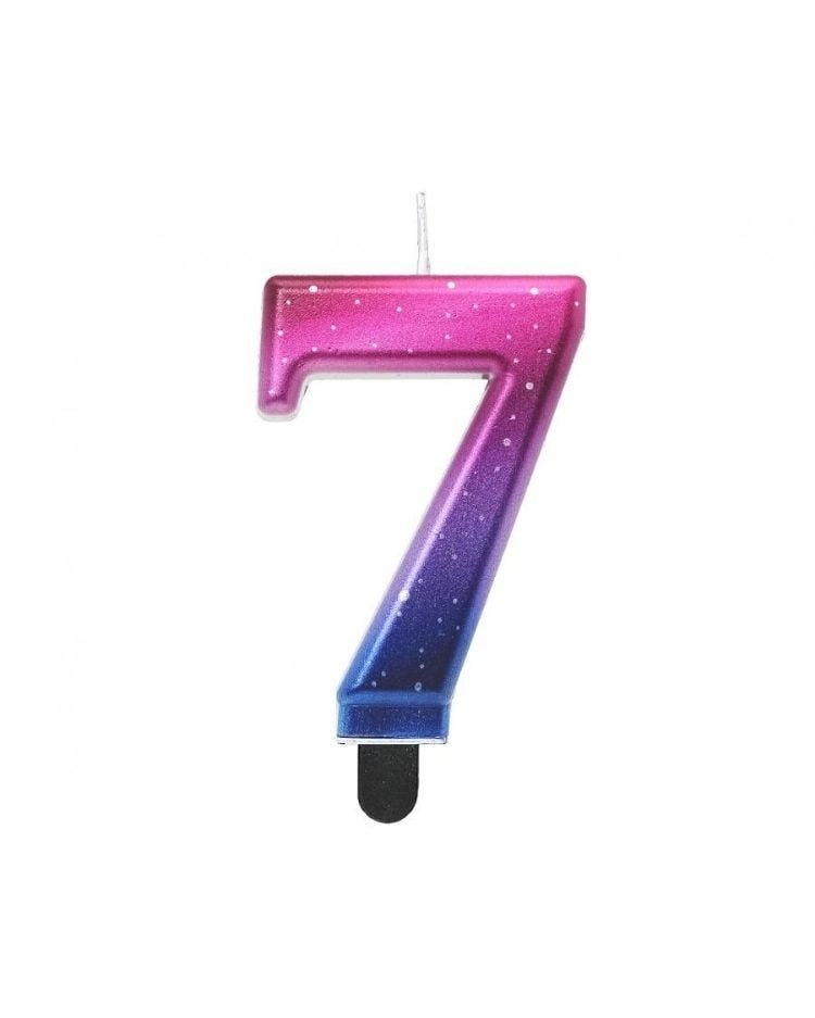 Svíčka Číslice "7", Noční Obloha, Metalická, 8 cm