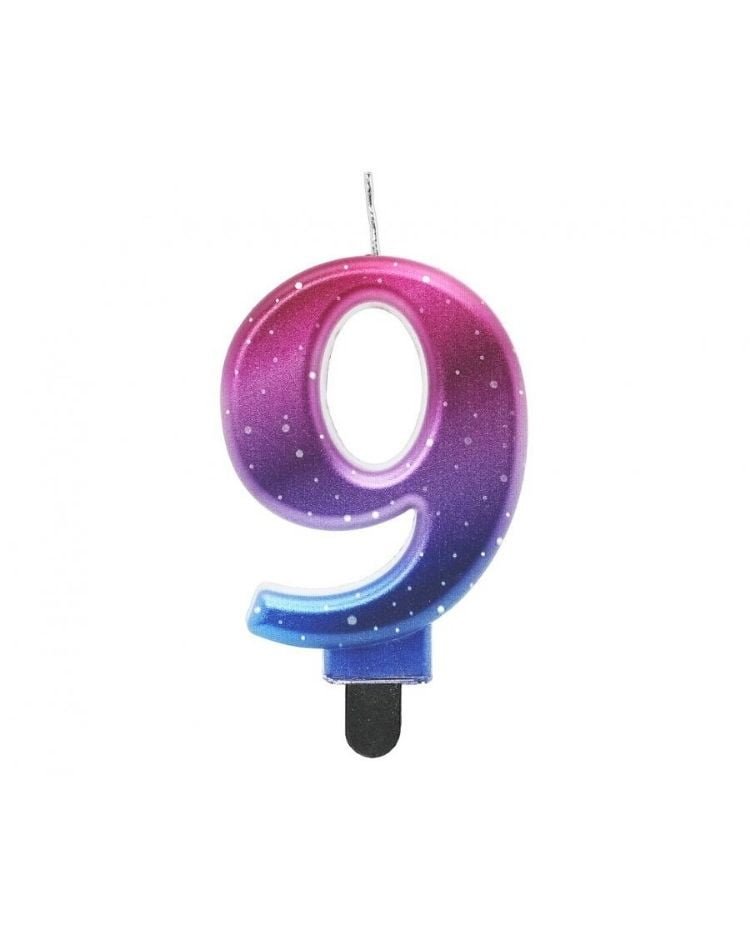 Svíčka Číslice "9", Noční Obloha, Metalická, 8 cm