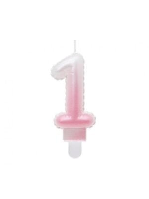 Svíčka Číslice "1", Ombre, Perleťově Bílo-Růžová, 7 cm