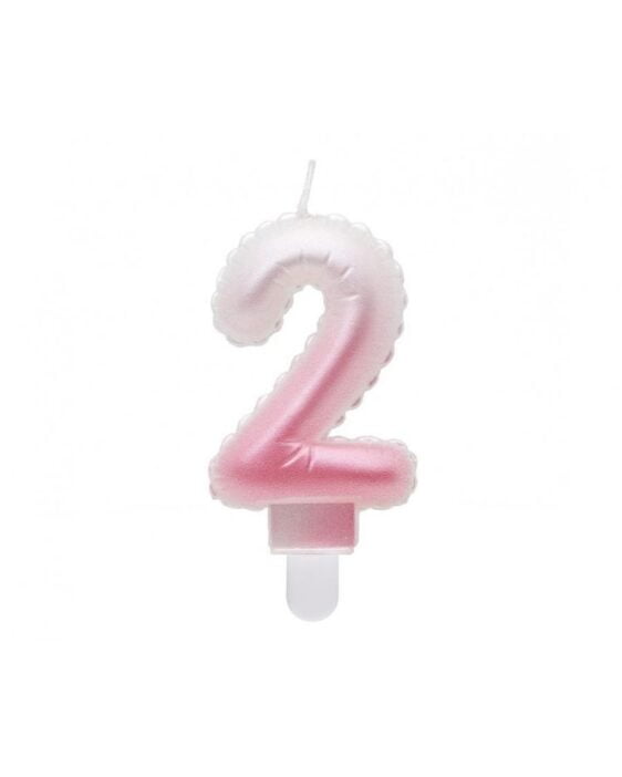 Svíčka Číslice "2", Ombre, Perleťově Bílo-Růžová, 7 cm