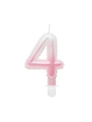 Svíčka Číslice "4", Ombre, Perleťově Bílo-Růžová, 7 cm