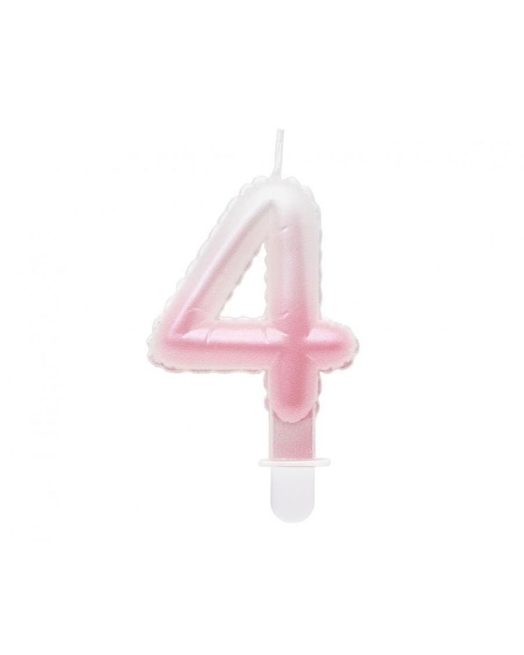 Svíčka Číslice "4", Ombre, Perleťově Bílo-Růžová, 7 cm