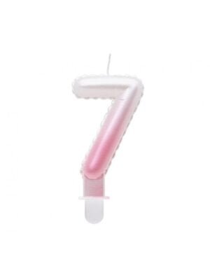 Svíčka Číslice "7", Ombre, Perleťově Bílo-Růžová, 7 cm