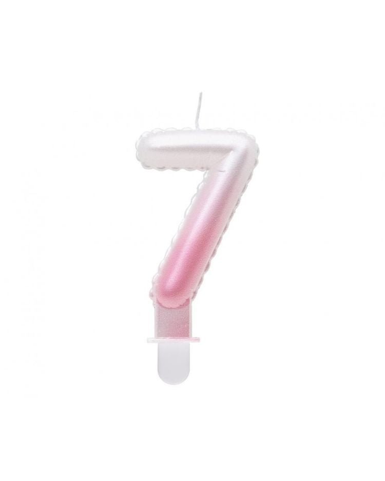 Svíčka Číslice "7", Ombre, Perleťově Bílo-Růžová, 7 cm