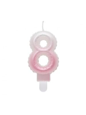 Svíčka Číslice "8", Ombre, Perleťově Bílo-Růžová, 7 cm