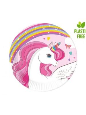 talířky papírové duhový jednorožec 20 cm 8 ks