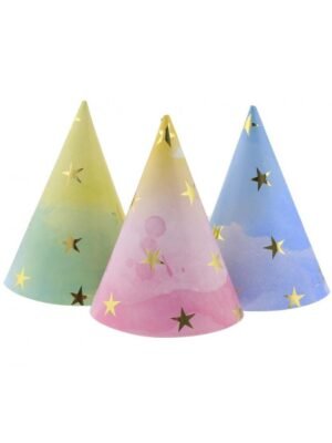 Papírové čepičky Zlaté hvězdy, mix barev, 6 ks