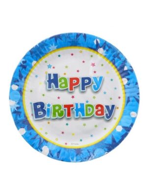 Papírové talíře "Happy Birthday - modré", 18 cm, 6 ks
