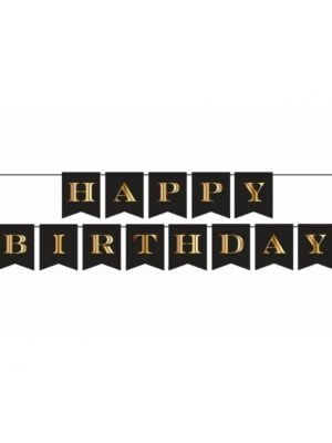 Papírová Girlanda 'Happy Birthday' - Black & Gold Party, 250 cm