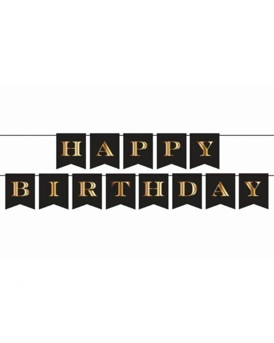 Papírová Girlanda 'Happy Birthday' - Black & Gold Party, 250 cm