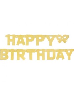 Glitterová Girlanda 'Happy Birthday', Zlatá - 160 cm