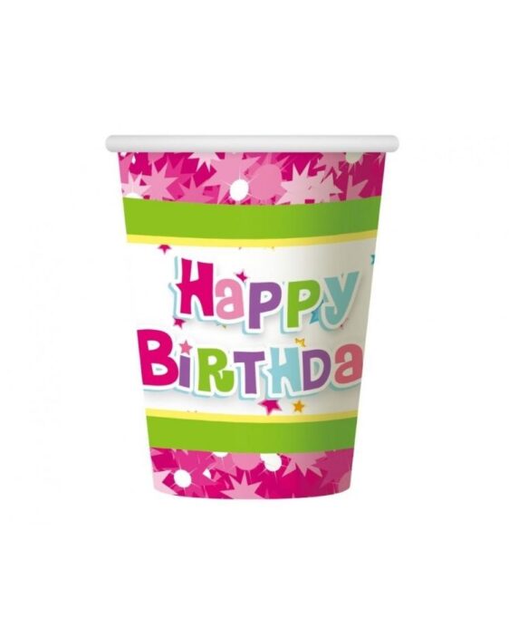 Papírové Kelímky 'Happy Birthday - růžové', 270 ml, 6 ks