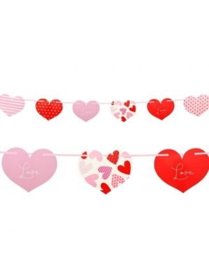 Papírová Girlanda Srdce s Vzory, 200 cm