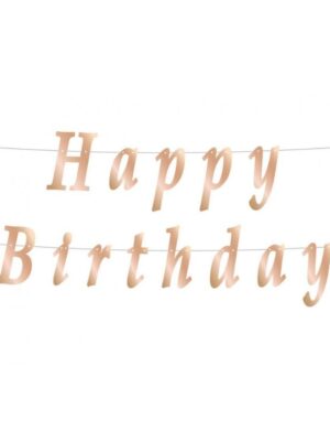 Girlanda 'Happy Birthday', Metalická Růžové Zlato - 200 cm