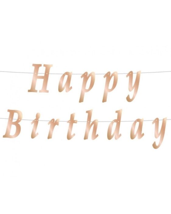 Girlanda 'Happy Birthday', Metalická Růžové Zlato - 200 cm