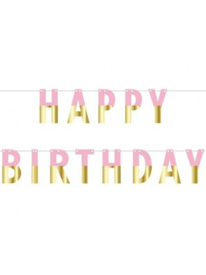 Papírová Girlanda 'Happy Birthday', Růžovo-Zlatá, 160 cm