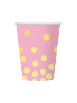 Papírové Kelímky 'Zlaté Tečky', Růžové, 270 ml, 6 ks