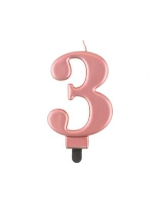 Narozeninová Svíčka Číslice "3", Růžové Zlato, 8 cm
