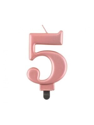Narozeninová Svíčka Číslice "5", Růžové Zlato, 8 cm
