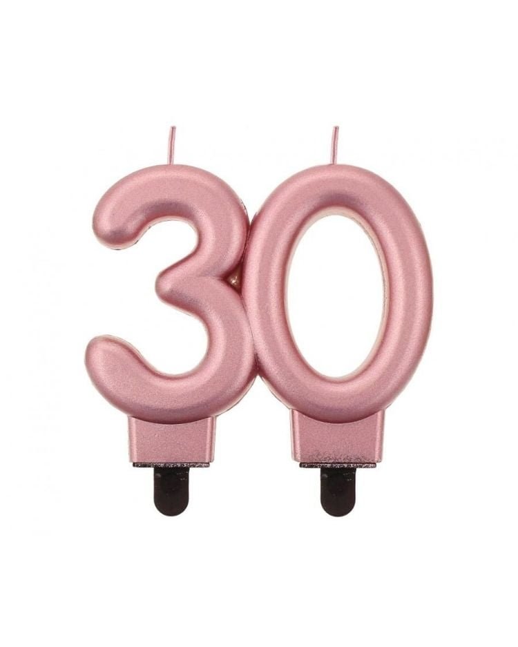 Narozeninová Svíčka Číslice "30", Růžové Zlato, 8 cm