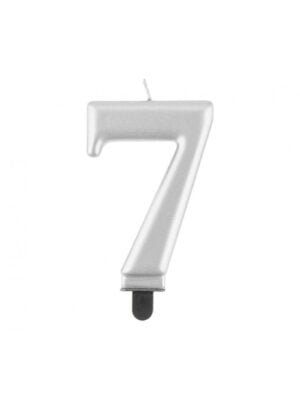 Narozeninová Svíčka Číslice "7", Stříbrná, 8 cm
