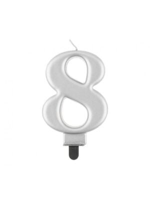 Narozeninová Svíčka Číslice "8", Stříbrná, 8 cm