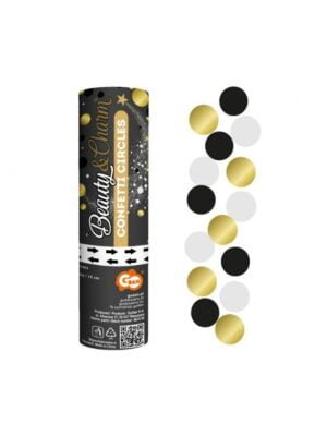 Vystřelovací Konfety - Kruhy (černé, zlaté, bílé) / 15 cm