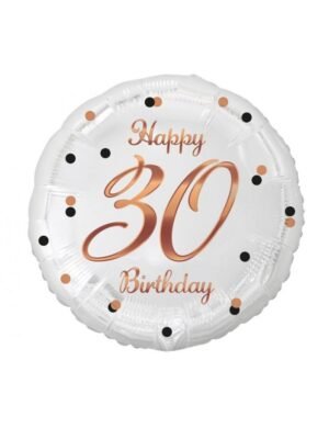 Fóliový balónek Happy 30 Birthday, bílý a růžovozlatý, 46 cm