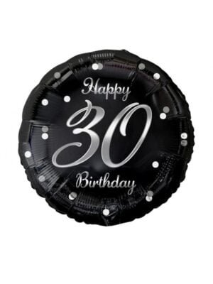 Fóliový balónek Happy 30 Birthday, černý a stříbrný, 46 cm