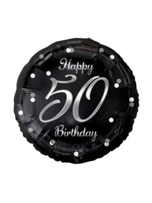 Fóliový balónek Happy 50 Birthday, černý a stříbrný, 46 cm