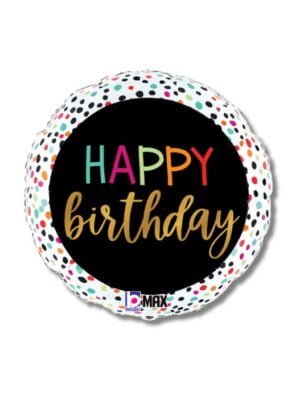 Fóliový balónek Happy Birthday s barevnými puntíky 46 cm